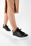 Duncan Kadın Bağcıklı Hakiki Deri Spor Ayakkabı-Siyah Beyaz