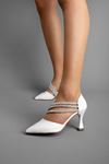 Tara Kadın Topuklu Ayakkabı Çapraz Taş Geçişli-beyaz