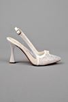 Brendon Kadın Taşlı Fiyonklu Şeffaf Topuklu Ayakkabı-beyaz