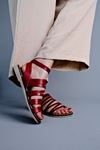 Lavender Kadın Hakiki Deri Şeritli Parmak Arası Bodrum Sandalet-Kırmızı