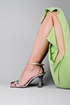 Rolve Kadın Topuklu Ayakkabı Parlak Bağlamalı-Gümüş