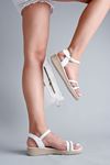 April Kadın Sandalet Taş Detaylı-beyaz