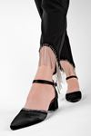 Casey Kadın Taş Detaylı Bilekten Bağlamalı Saten Topuklu Ayakkabı-siyah