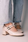 Joanne Kadın Topuklu Ayakkabı İki Tokalı Vintage-rugan krem