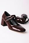 Joanne Kadın Topuklu Ayakkabı İki Tokalı Vintage-Rugan Bordo
