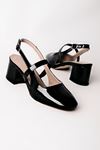 Biana Kadın Topuklu Ayakkabı Bant Detaylı-Rugan Siyah