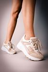 Penny Yüksek Taban Dikiş Detaylı Kadın Spor Ayakkabı-Krem
