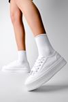 Damian Yüksek Taban Bez Kadın Spor Ayakkabı-beyaz