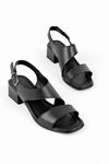 Flaxen Kadın Hakiki Deri Bant Detaylı Topuklu Ayakkabı-siyah