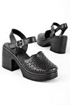 Kelvin Kadın Hakiki Deri Delikli Önü Kapalı Topuklu Ayakkabı-siyah