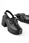 Boris Kadın Hakiki Deri Toka Detaylı Önü Kapalı Topuklu Ayakkabı-siyah