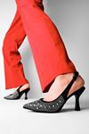 Wright Parlak Taş Detay Kadın Topuklu Ayakkabı-Siyah Beyaz