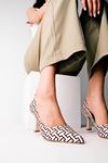 King Desenli  Kadın Topuklu Ayakkabı-Krem