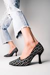 King Desenli  Kadın Topuklu Ayakkabı-siyah