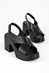 Femand Kadın Hakiki Deri Desenli Çapraz Bantlı Topuklu Ayakkabı-siyah