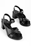 Badeni Hadın Hakiki Deri Çapraz Detaylı Topuklu Ayakkabı-siyah
