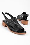Ressie Kadın Hakiki Deri Deli Detaylı Arkası Açık Topuklu Ayakkabı-siyah