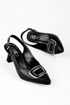 Power Kare Tokalı  Kadın Topuklu Ayakkabı-siyah