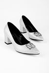 Daisy Kadın Topuklu Ayakkabı Metal V Detaylı-Açık Gri