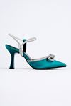 Vane Taşlı Kurdela Kadın Topuklu Ayakkabı-Yeşil