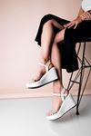 Sofia Taşlı Kadın Dolgu Topuk Ayakkabı-beyaz